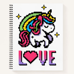 Süßes Pixel Einhorn Liebe Retro-Gaming Notizblock
