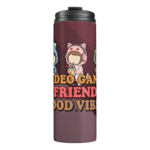Süßes Pixel-Gamer-Freunde-Kunstwerk Thermosbecher