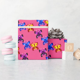 Süßes Pixel-Schmetterlingsmuster mit heißem rosa H Geschenkpapier