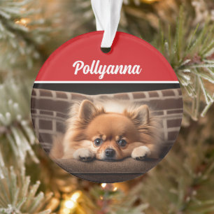 Süßes Pomeranian-Hunde-Foto für die Weihnachtsferi Ornament