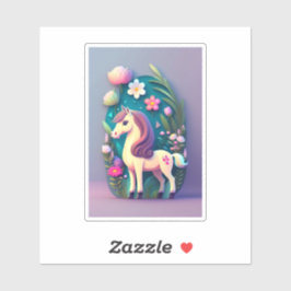 Süßes Pony mit Blumenhintergrund -  Aufkleber