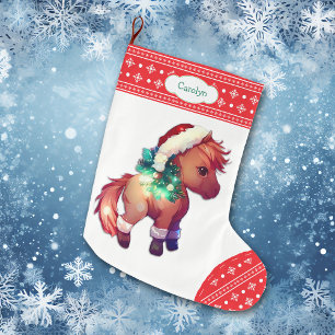 Süßes Pony-Schneeflocken-Rot-Rand-Kinder Großer Weihnachtsstrumpf
