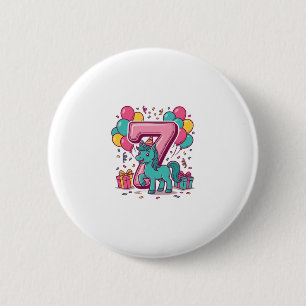 Süßes Pony-Vektordesign zur 7. Geburtstagsfeier de Button