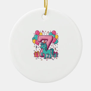 Süßes Pony-Vektordesign zur 7. Geburtstagsfeier de Keramik Ornament