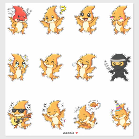Süßes Pterodactylus-Dinosaurier-Sticker-Pack Emoji Aufkleber (Blatt)