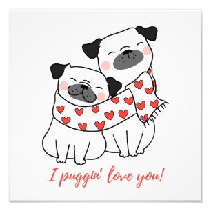 Süßes Pug-Paar mit Herzen Illustration Fotodruck