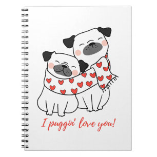 Süßes Pug-Paar mit Herzen Illustration Notizblock