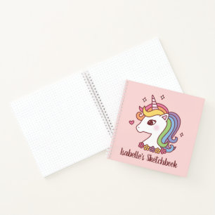 Süßes Regenbogen-Einhorn-Doodle-Mädchen-Skizzenbuc Notizblock