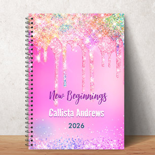 Süßes Regenbogen-Einhorn Glitter-Tropfen rosa Mono Notizblock