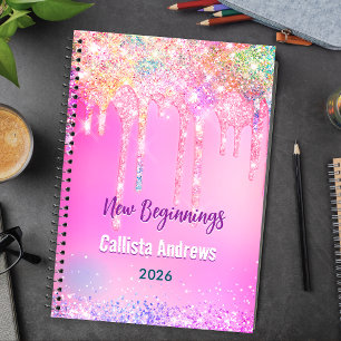Süßes Regenbogen-Einhorn Glittertropfen rosa indiv Notizblock