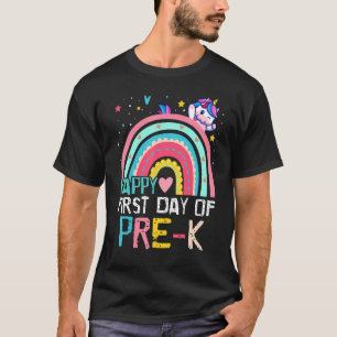 Süßes Regenbogen-Einhorn Glücklicher erster Tag im T-Shirt