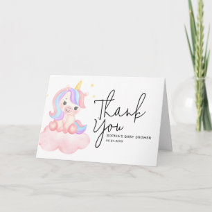 Süßes Regenbogen-Einhorn Whimsical Baby-Shower gef Dankeskarte