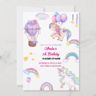 Süßes Regenbogen-Einhorn  Whimsische Mädchen-Party Einladung