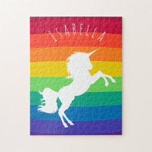 Süßes Regenbogen-Muster Weißes Einhorn Personalisi Puzzle