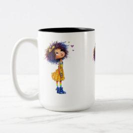 Süßes Regenbogenmädchen Whimsische Farbige Kunst Zweifarbige Tasse