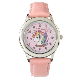 Süßes Regenbogenmähnen-Einhorn Mädchen Personalisi Armbanduhr