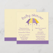 Süßes Regenschirm-Baby-Duschen-lila Gelb laden ein Einladung (Vorne/Hinten)