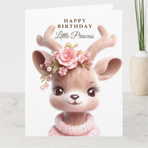 Süßes Reh, Babyhirsch in rosa Kleid mit Blumen Karte