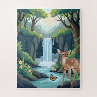 Süßes Reh und Wasserfall Wald Kinderpuzzle Puzzle