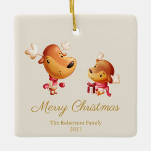Süßes Rentier Frohe Weihnachten Weihnachtsbaumanhä Keramikornament