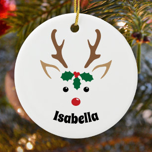 Süßes Rentier-Gesicht Personalisierter Weihnachtsb Keramik Ornament