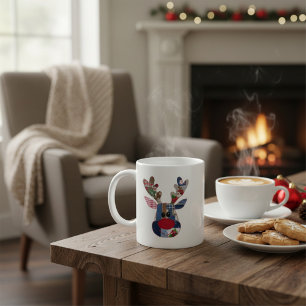 Süßes Rentier-Gesicht Weihnachten personalisierte Kaffeetasse