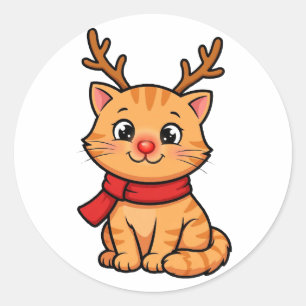 Süßes Rentier-Kätzchen-Weihnachtssticker Runder Aufkleber