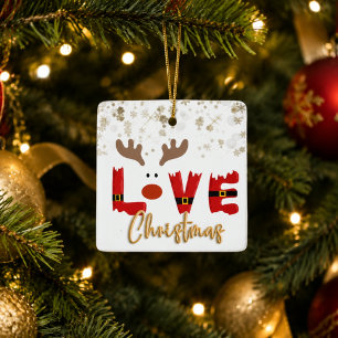 Süßes Rentier LOVE Weihnachtsbaum Schmuck Keramikornament