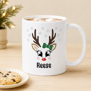 Süßes Rentier Mädchen Grüne Schleife Schneeflocke Kaffeetasse