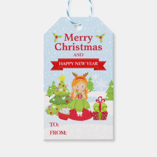 Süßes Rentier-Mädchen Weihnachten & Neujahr Geschenkanhänger