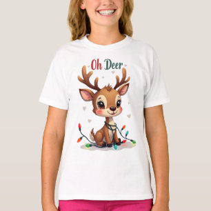 Süßes Rentier „Oh Deer“ Kinder-Weihnachts-T-Shirt T-Shirt