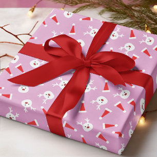 Süßes Rentier Santa Hut Moderne Weihnachtsmuster Geschenkpapier