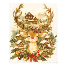 Süßes Rentier Weihnachten Vintage Wasserfarbe