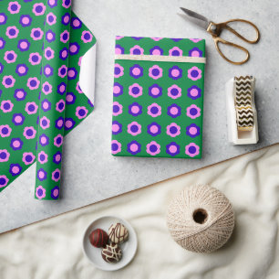 Süßes Retro-Blumenmuster Grün Pink Blau Geschenkpapier
