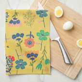 Süßes retro Blumenmuster Senf Pink Grün Geschirrtuch (Viertel Falte)