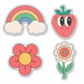 Süßes Retro-Blumenmuster stilvoller Regenbogen Sat Aufkleber (Vorderseite)