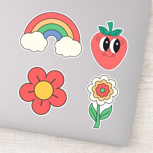 Süßes Retro-Blumenmuster stilvoller Regenbogen Sat Aufkleber