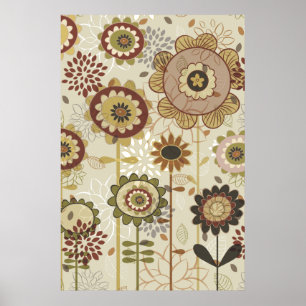 Süßes Retro-Braun, beige Blumenmuster individuell Poster
