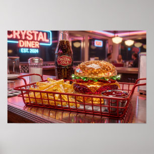 Süßes Retro-Diner Kristalliner Burger und Pommes Poster