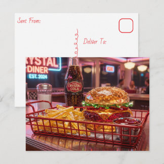 Süßes Retro-Diner | Kristalliner Burger und Pommes Postkarte