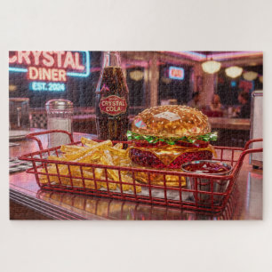 Süßes Retro-Diner Kristalliner Burger und Pommes Puzzle