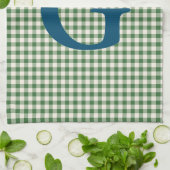 Süßes Retro-Grün-Gingham-Karo-Muster-Monogramm Geschirrtuch (Gefaltet)