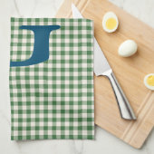Süßes Retro-Grün-Gingham-Karo-Muster-Monogramm Geschirrtuch (Viertel Falte)