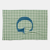Süßes Retro-Grün-Gingham-Karo-Muster-Monogramm Geschirrtuch (Horizontal)