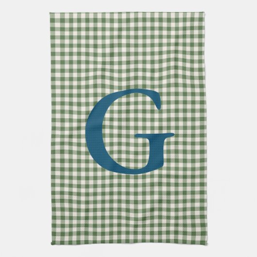 Süßes Retro-Grün-Gingham-Karo-Muster-Monogramm Geschirrtuch (Vertikal)