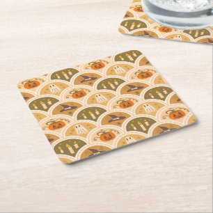 Süßes Retro-Halloween-Muster Quadratischer Papieru Rechteckiger Pappuntersetzer