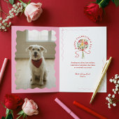 Süßes Retro Handgezeichnetes Hundeblumenstrauß Val Feiertagskarte