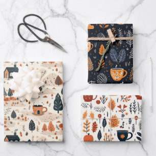 Süßes Retro Herbstmuster mit Gemütlichkeit Geschenkpapier Set