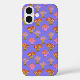Süßes Retro-Hippie-Pilzmuster in Lila iPhone 16 Hülle