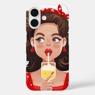 Süßes Retro-Mädchen Cocktail-Handyhülle iPhone 16 Hülle